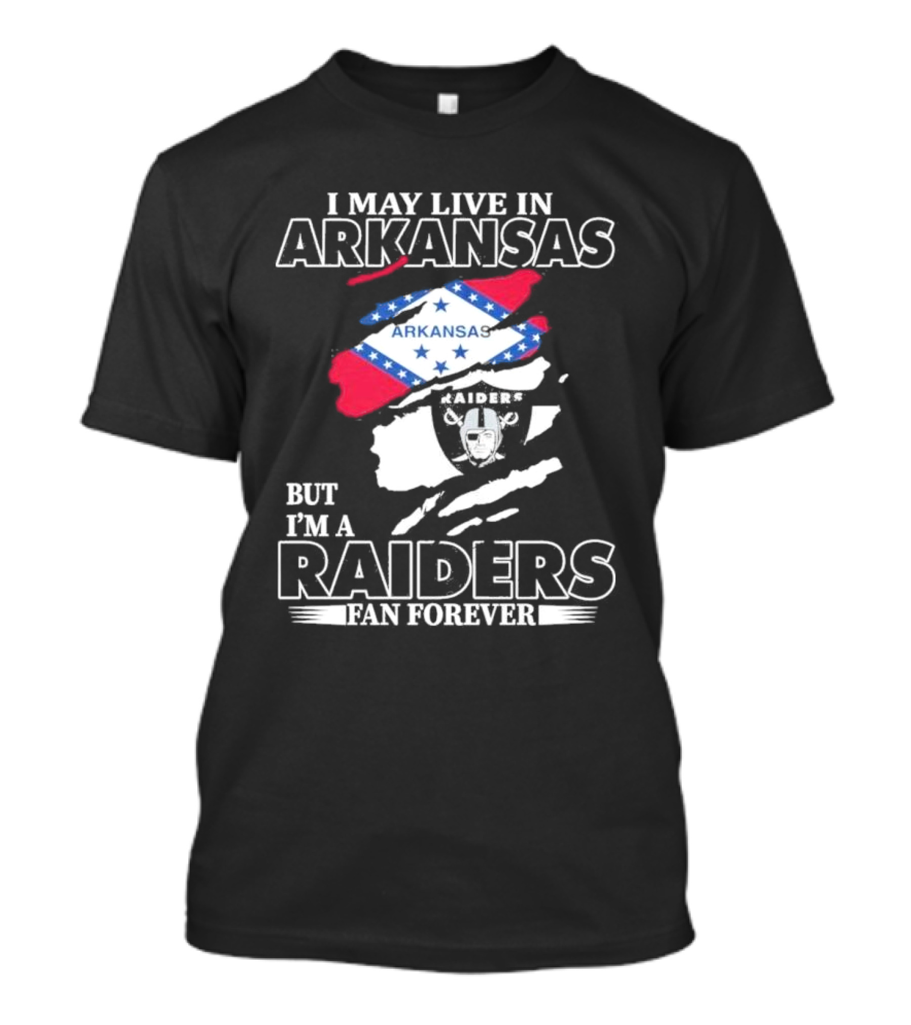 Las Vegas Raiders Fan Forever Living In Arkansas Raiders Flag And Emblem T-Shirt