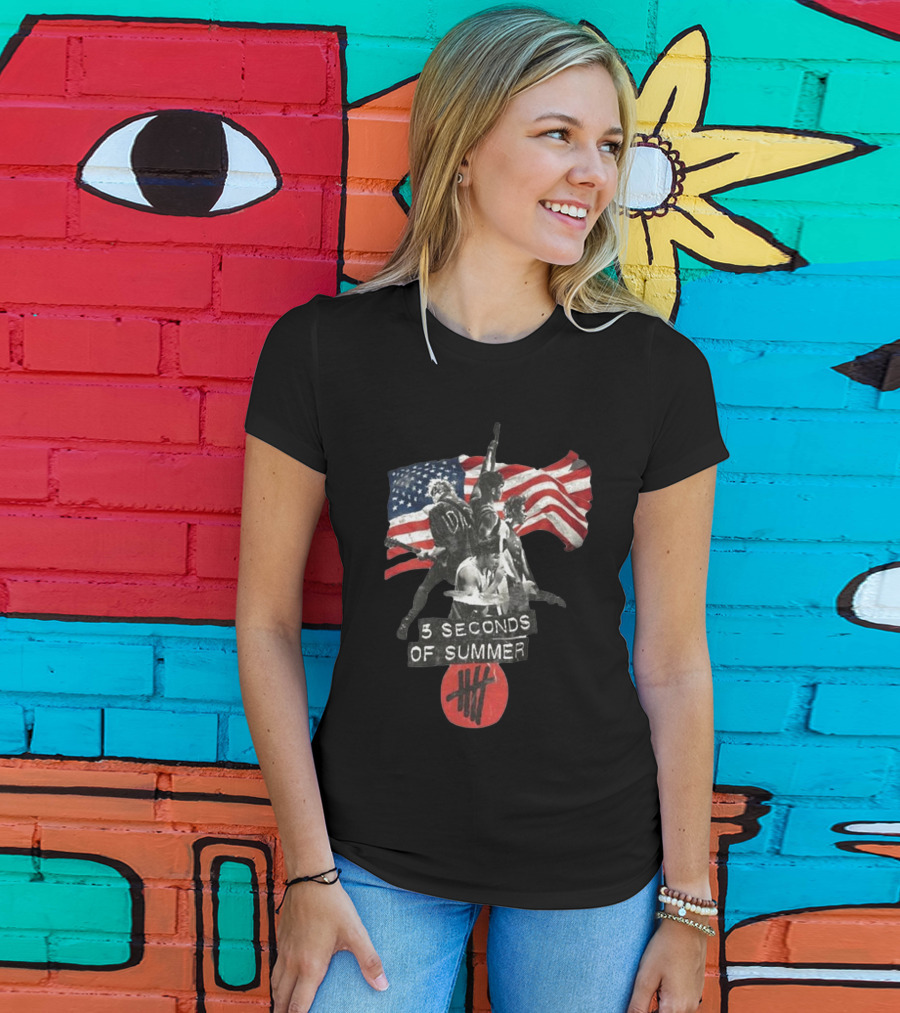 5 Seconds Of Summer American Band With Flag And Tally T-Shirt