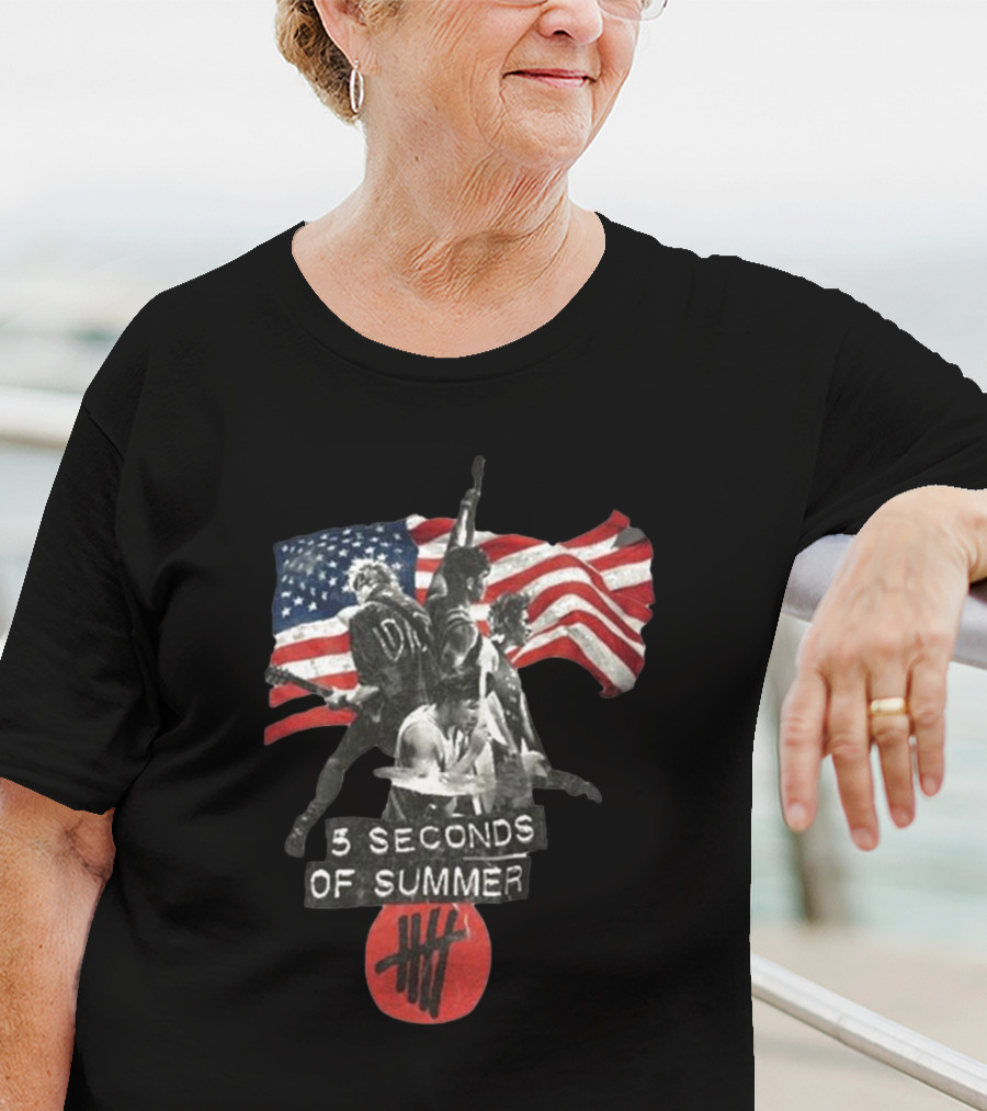 5 Seconds Of Summer American Band With Flag And Tally T-Shirt