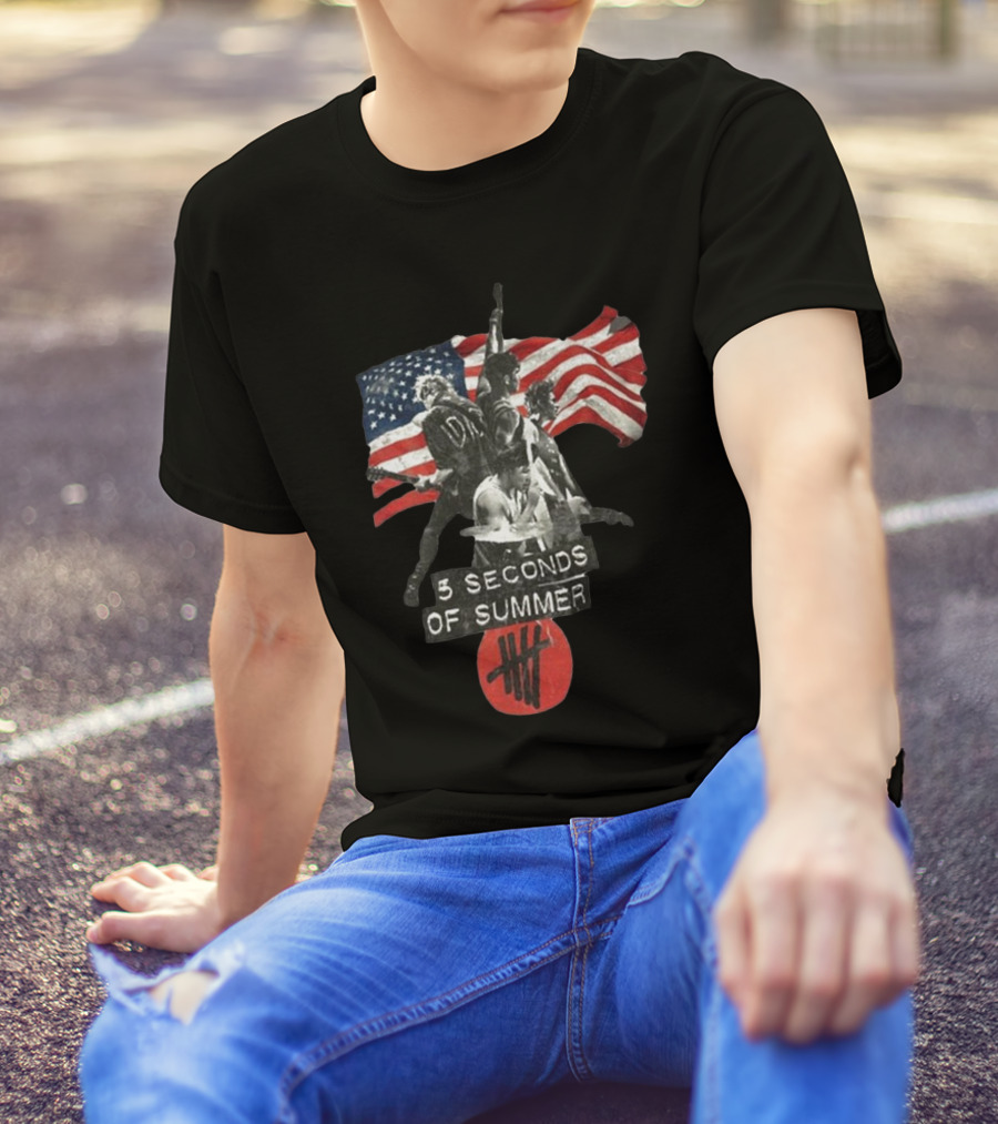 5 Seconds Of Summer American Band With Flag And Tally T-Shirt