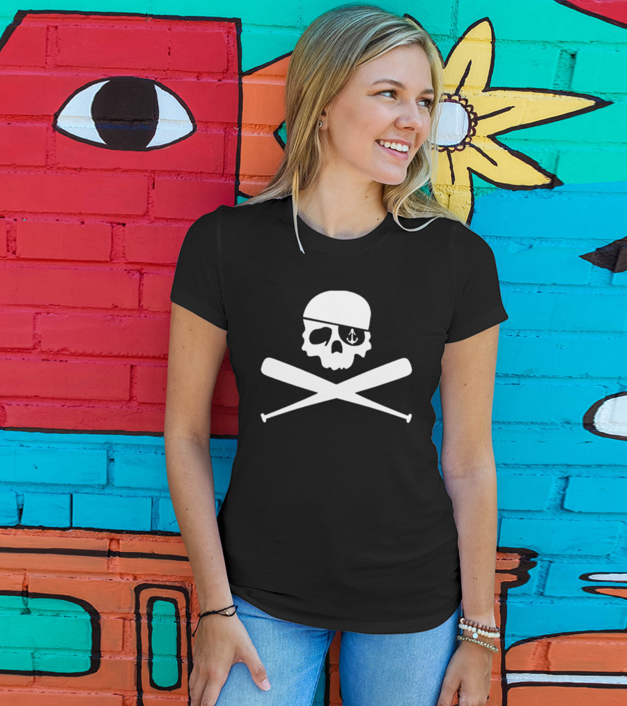Bryan Reynolds Pirates Anchor-Eyed Skull Crossed Baseball Bats T-Shirt