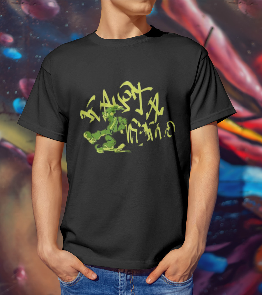 Everpress Gum Studio Rasta World Graffiti Robot Skateboarding Neon Green T-Shirt
