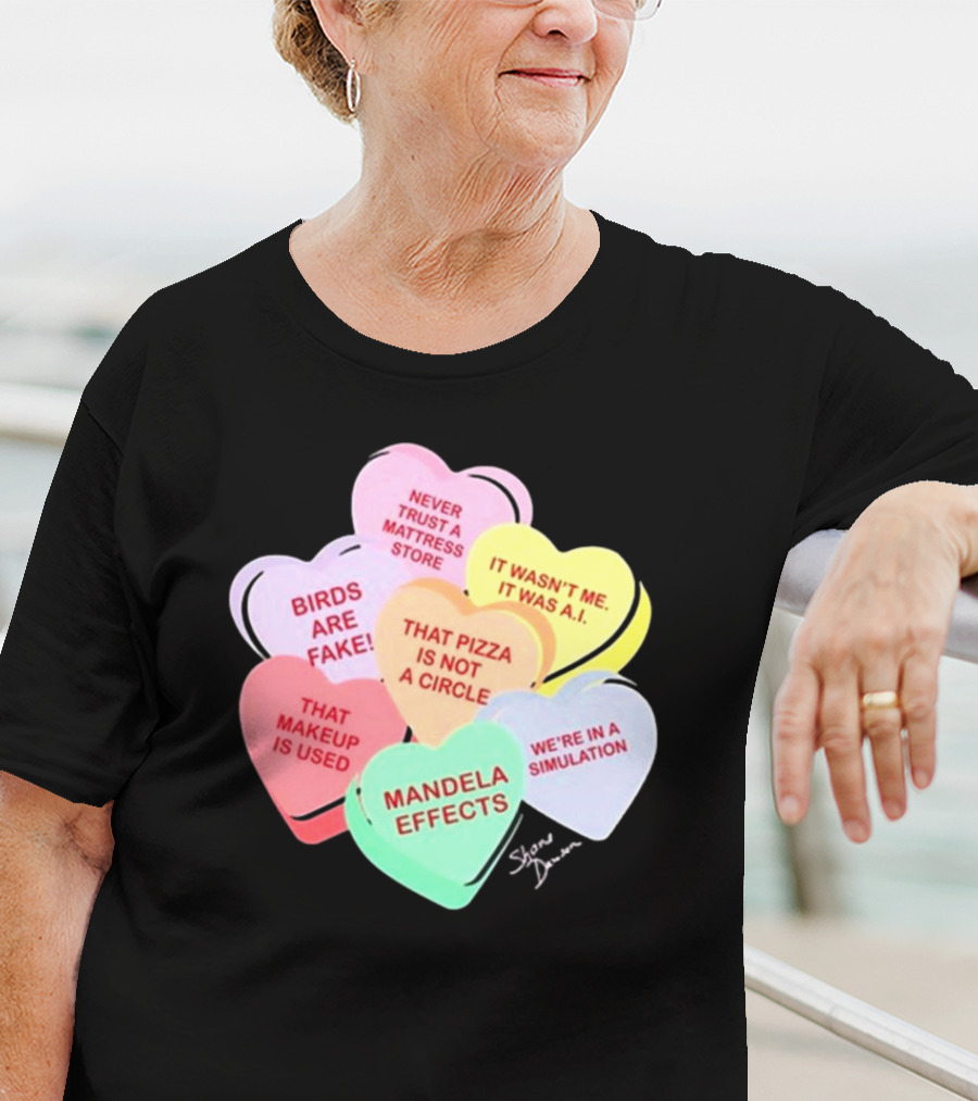 Shane Dawson Conspiracy Hearts Birds Are Fake Mandela Effects Simulation Pizza AI T-Shirt