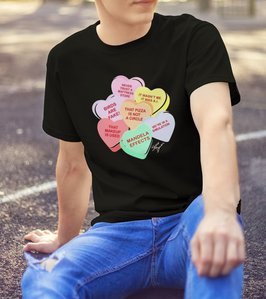 Shane Dawson Conspiracy Hearts Birds Are Fake Mandela Effects Simulation Pizza AI T-Shirt