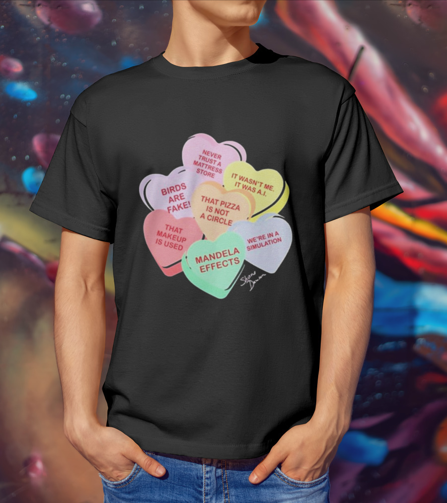 Shane Dawson Conspiracy Hearts Birds Are Fake Mandela Effects Simulation Pizza AI T-Shirt