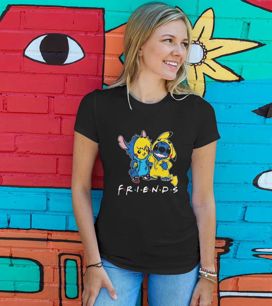 Friends Stitch And Pokemon Pikachu Friends For Life Disney T-Shirt
