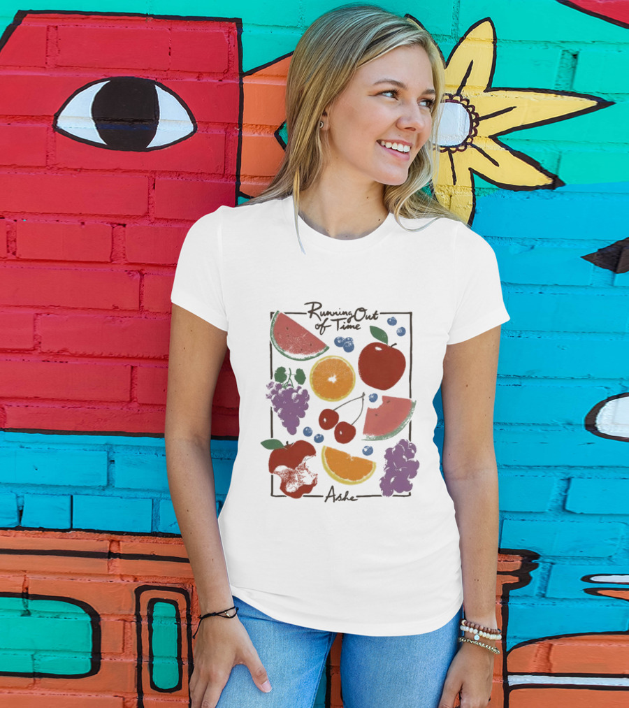 Running Out Of Time Ashe Fruit Collage Watermelon Orange Apple Grapes T-Shirt