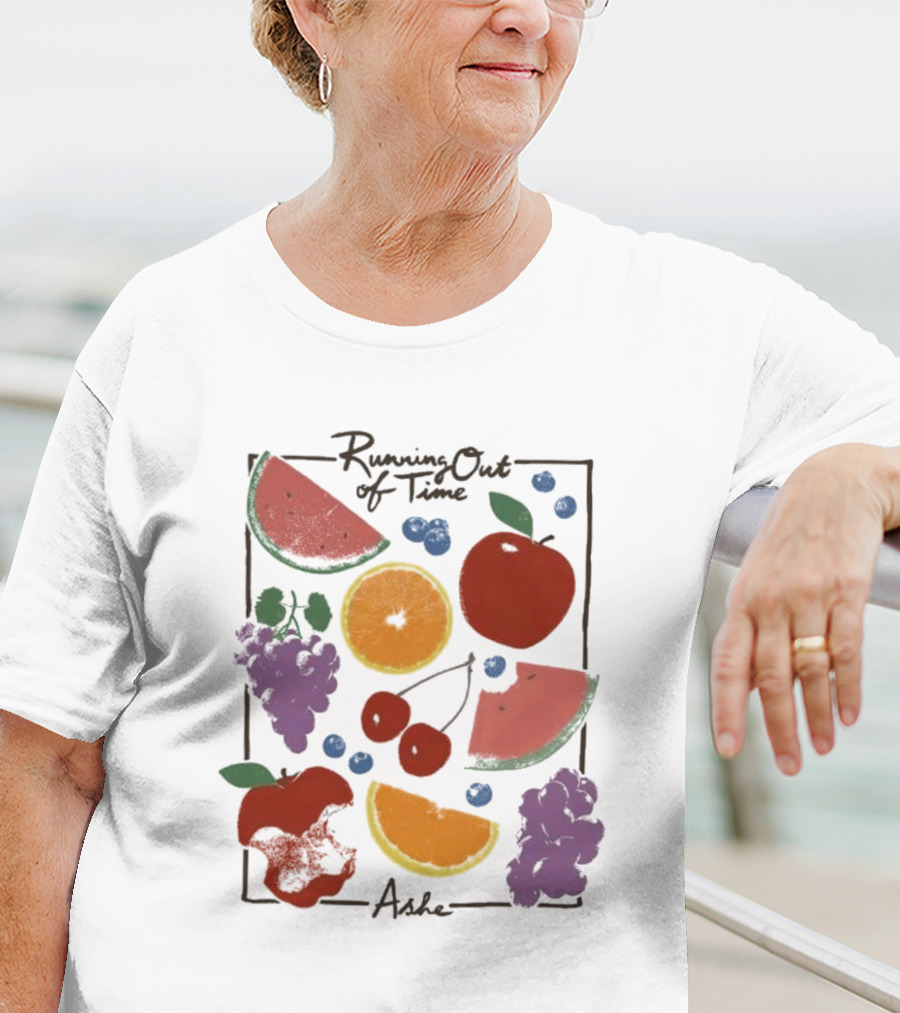 Running Out Of Time Ashe Fruit Collage Watermelon Orange Apple Grapes T-Shirt