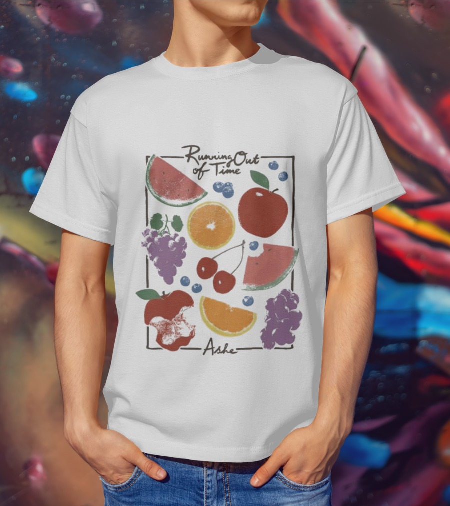 Running Out Of Time Ashe Fruit Collage Watermelon Orange Apple Grapes T-Shirt