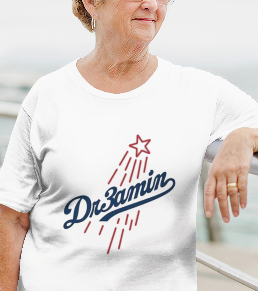 Dr3amin Red Star Streak White Clix Merch LA Star Crew T-Shirt