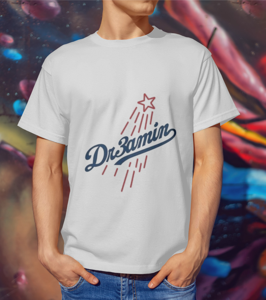 Dr3amin Red Star Streak White Clix Merch LA Star Crew T-Shirt