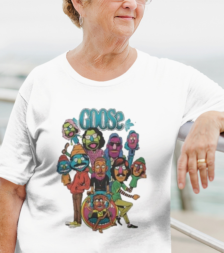GOOSE Puppets Vibrant Cartoon Characters Ensemble T-Shirt