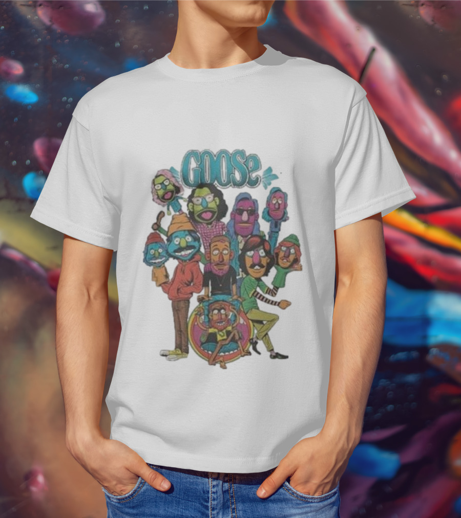 GOOSE Puppets Vibrant Cartoon Characters Ensemble T-Shirt