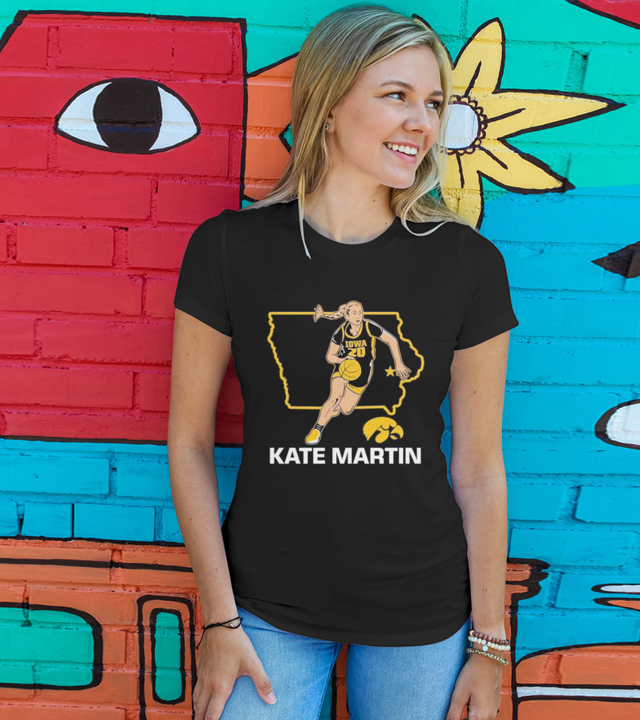 Kate Martin Iowa Basketball Star Player Number 20 Hawkeyes State Outline T-Shirt