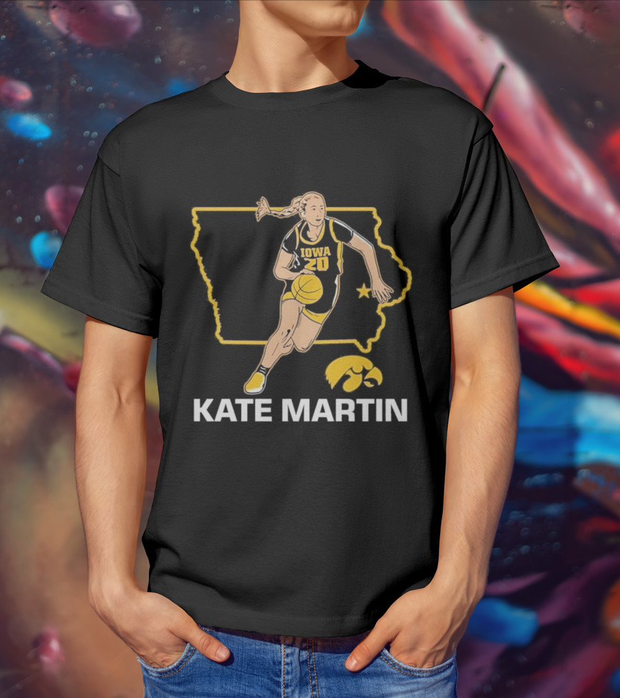 Kate Martin Iowa Basketball Star Player Number 20 Hawkeyes State Outline T-Shirt