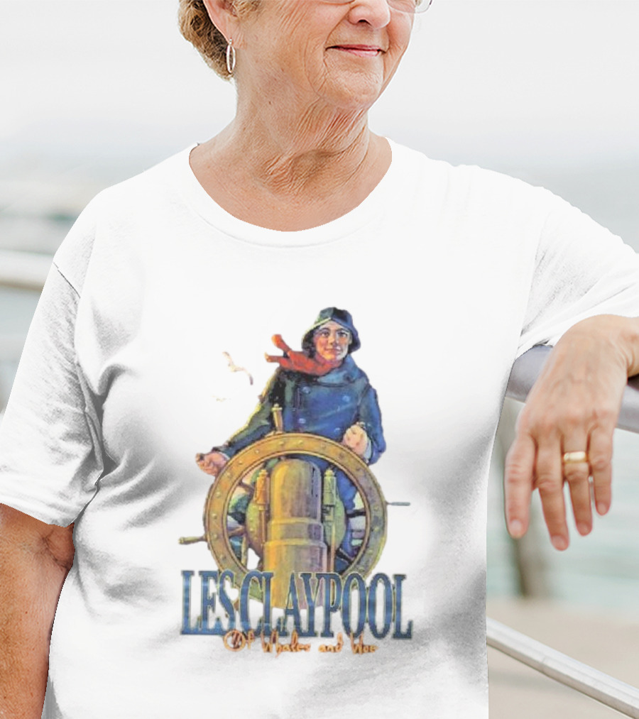 Les Claypool Of Whales And Woe Maritime Adventure Steering Wheel And Seagulls T-Shirt
