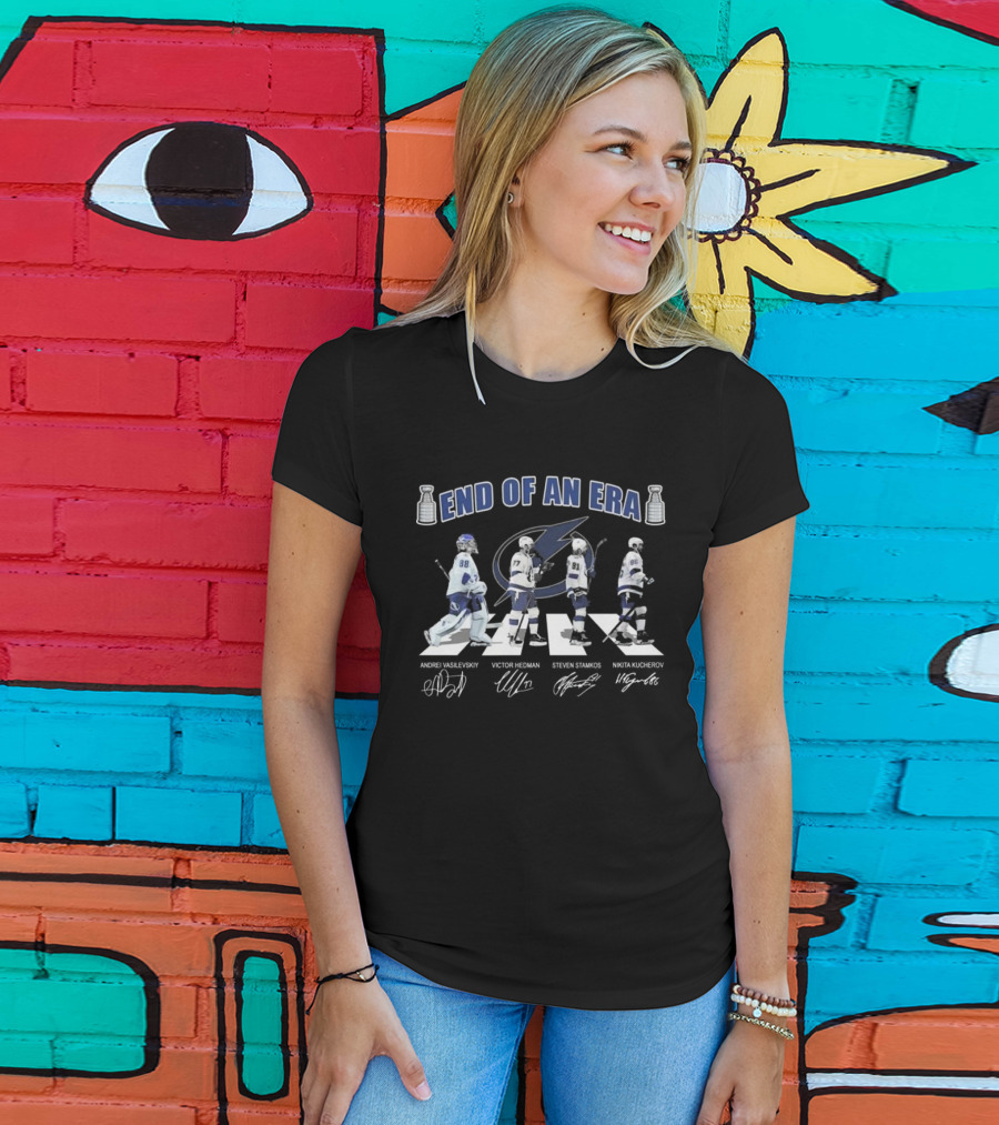 End Of An Era Tampa Bay Lightning Abbey Road Vasilevskiy Hedman Stamkos Kucherov Signatures T-Shirt