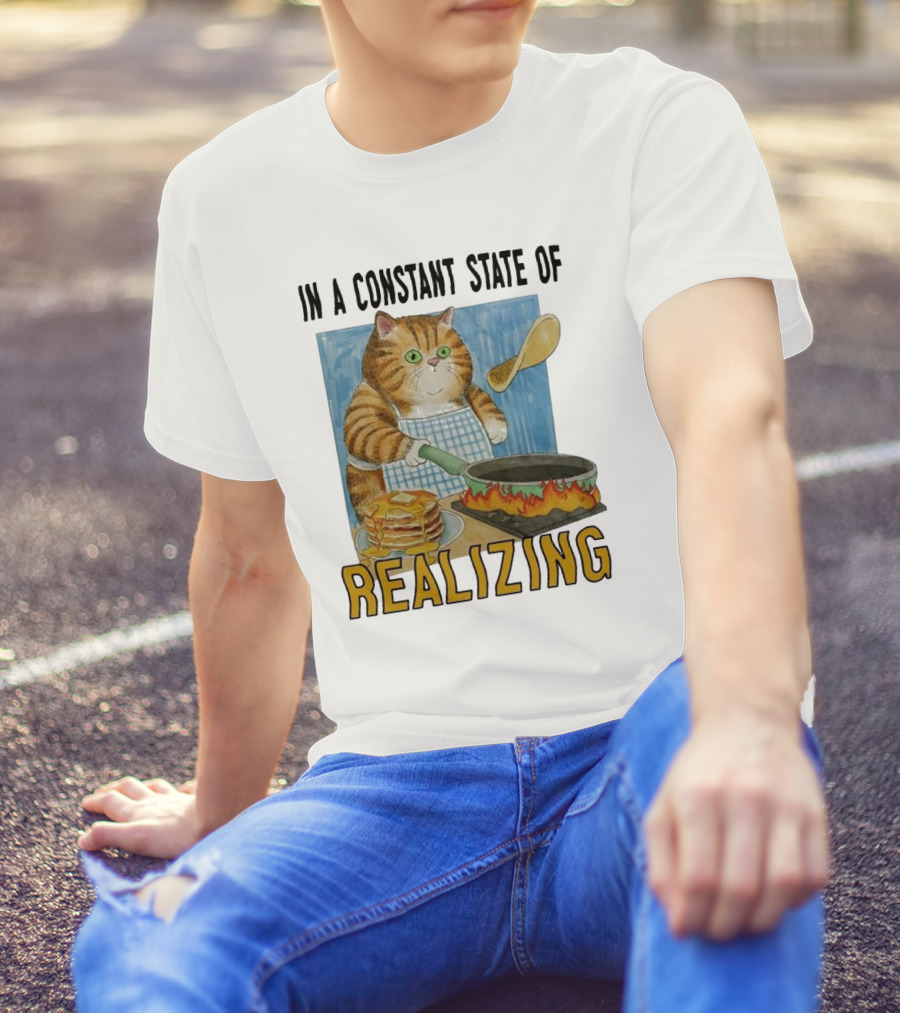 In A Constant State Of Realizing Cat Cooking Pancakes Flame Pan T-Shirt