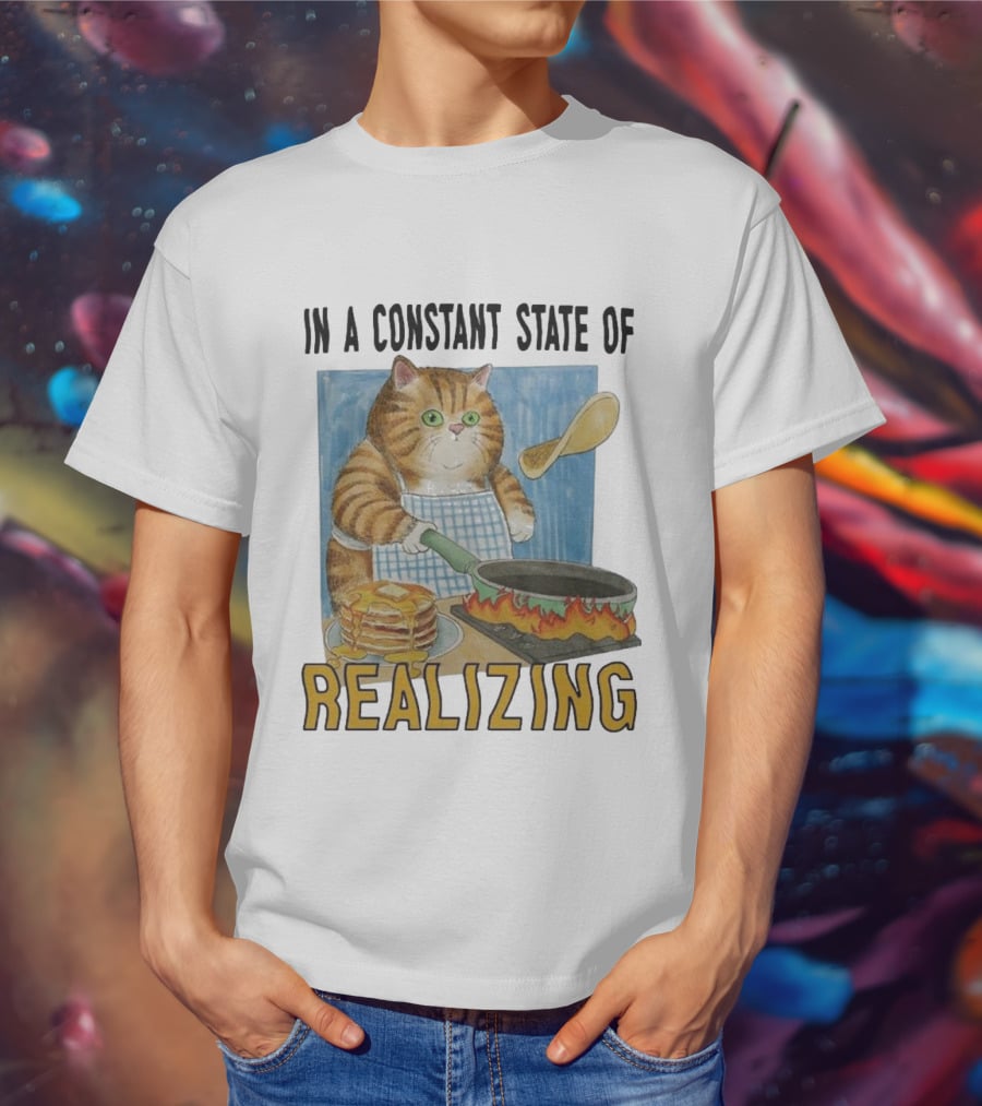 In A Constant State Of Realizing Cat Cooking Pancakes Flame Pan T-Shirt
