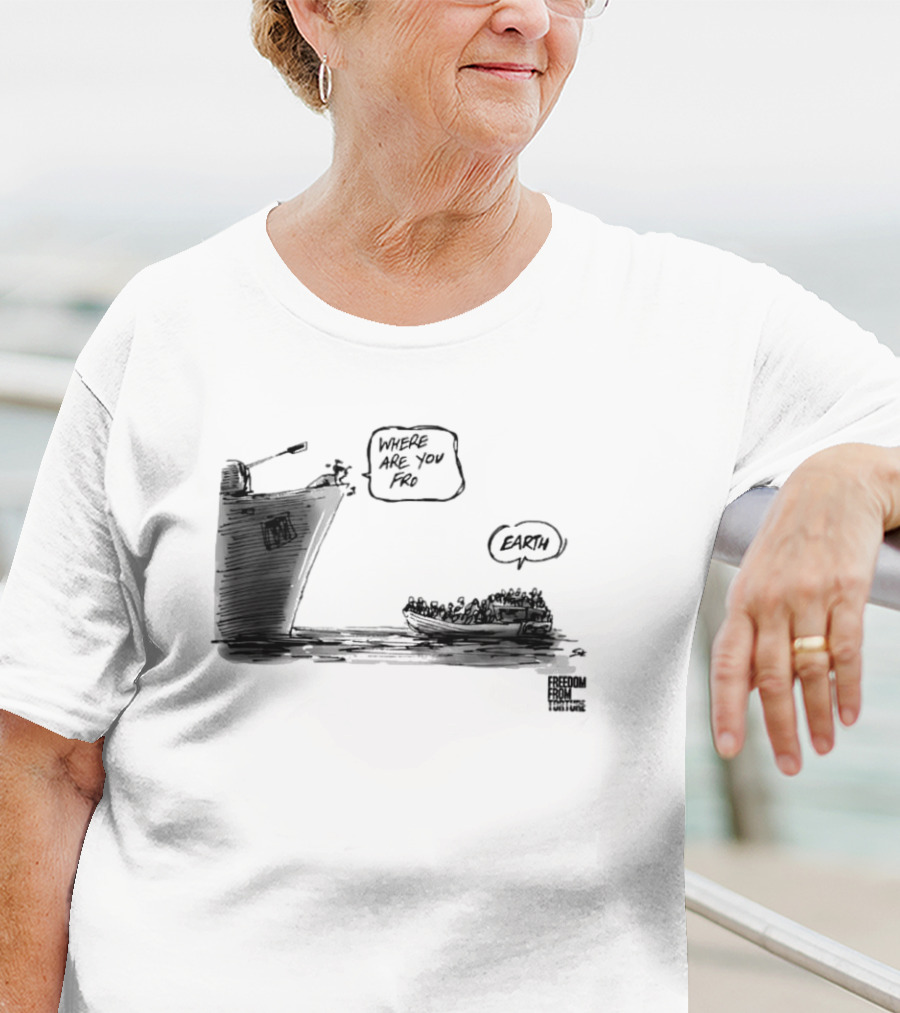 Where Are You From Earth Simon Kneebone Refugees Boat Freedom Publishing T-Shirt