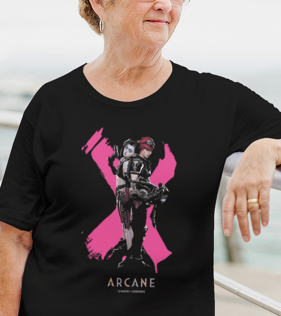 Arcane League Legends Jinx Vi Pink X T-Shirt