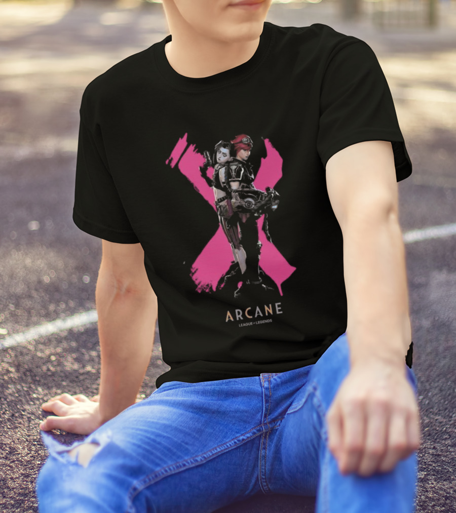 Arcane League Legends Jinx Vi Pink X T-Shirt