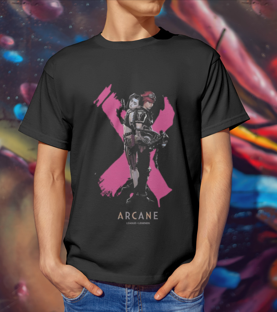 Arcane League Legends Jinx Vi Pink X T-Shirt