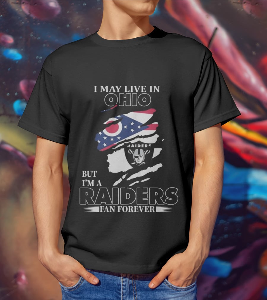 Ohio Resident Lifelong Las Vegas Raiders Fan With Ohio Flag And Raiders T-Shirt