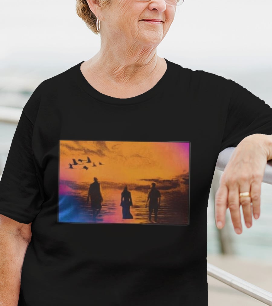 Sun Came Up Sofi Tukker Silhouettes Walking At Sunrise With Birds On Colorful Horizon T-Shirt