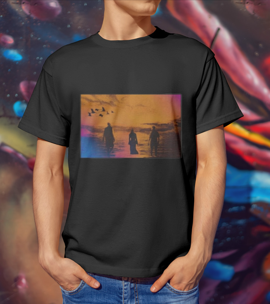 Sun Came Up Sofi Tukker Silhouettes Walking At Sunrise With Birds On Colorful Horizon T-Shirt