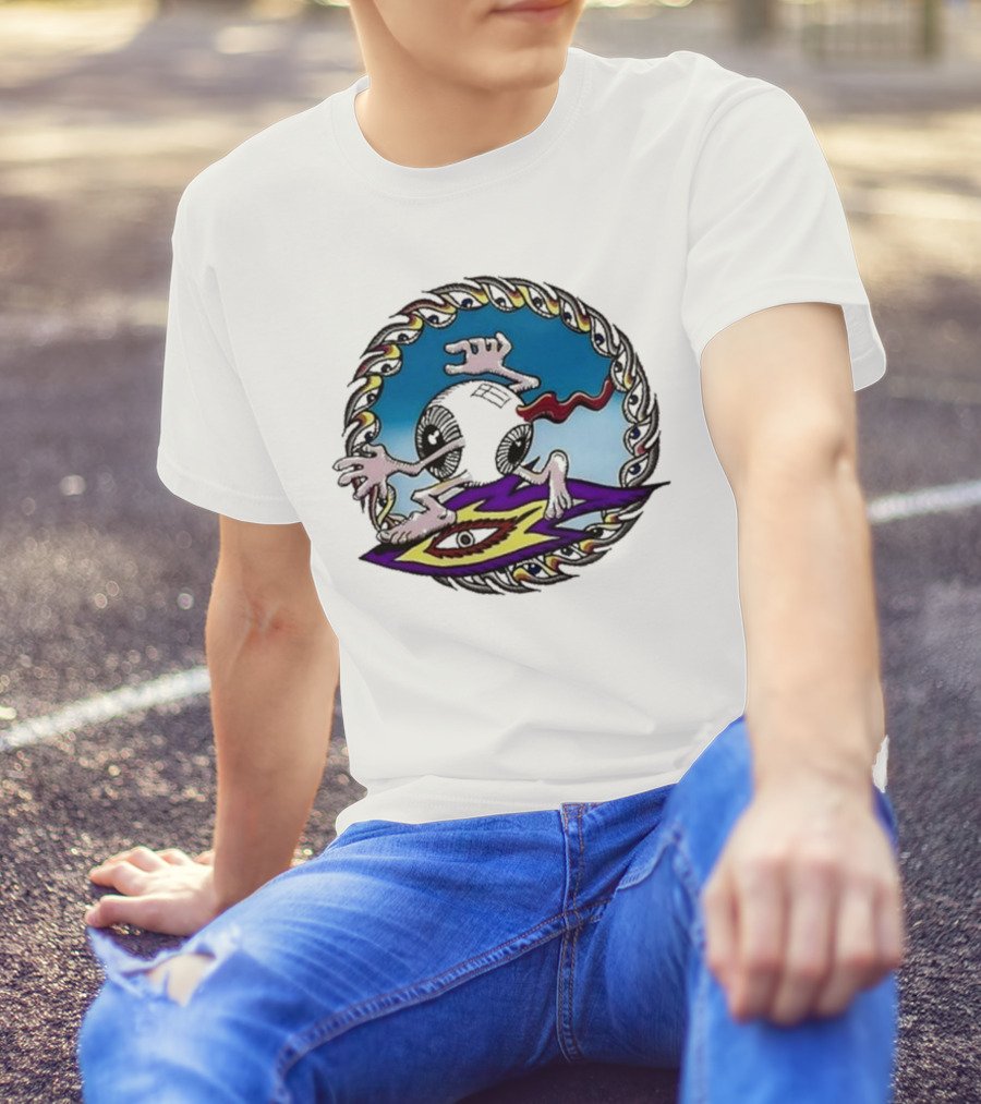 Spiral Eye Surfing Disc With Hands And Vibrant T-Shirt