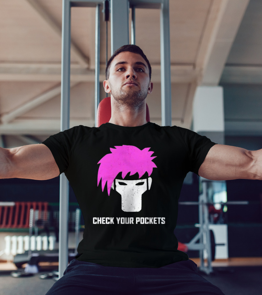 Check Your Pockets Pink Hair Masked Face T-Shirt
