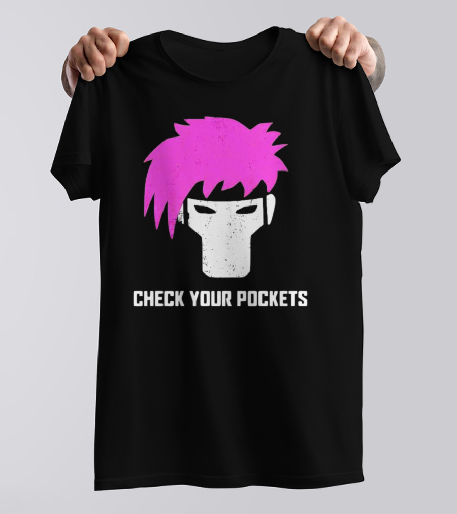 Check Your Pockets Pink Hair Masked Face T-Shirt