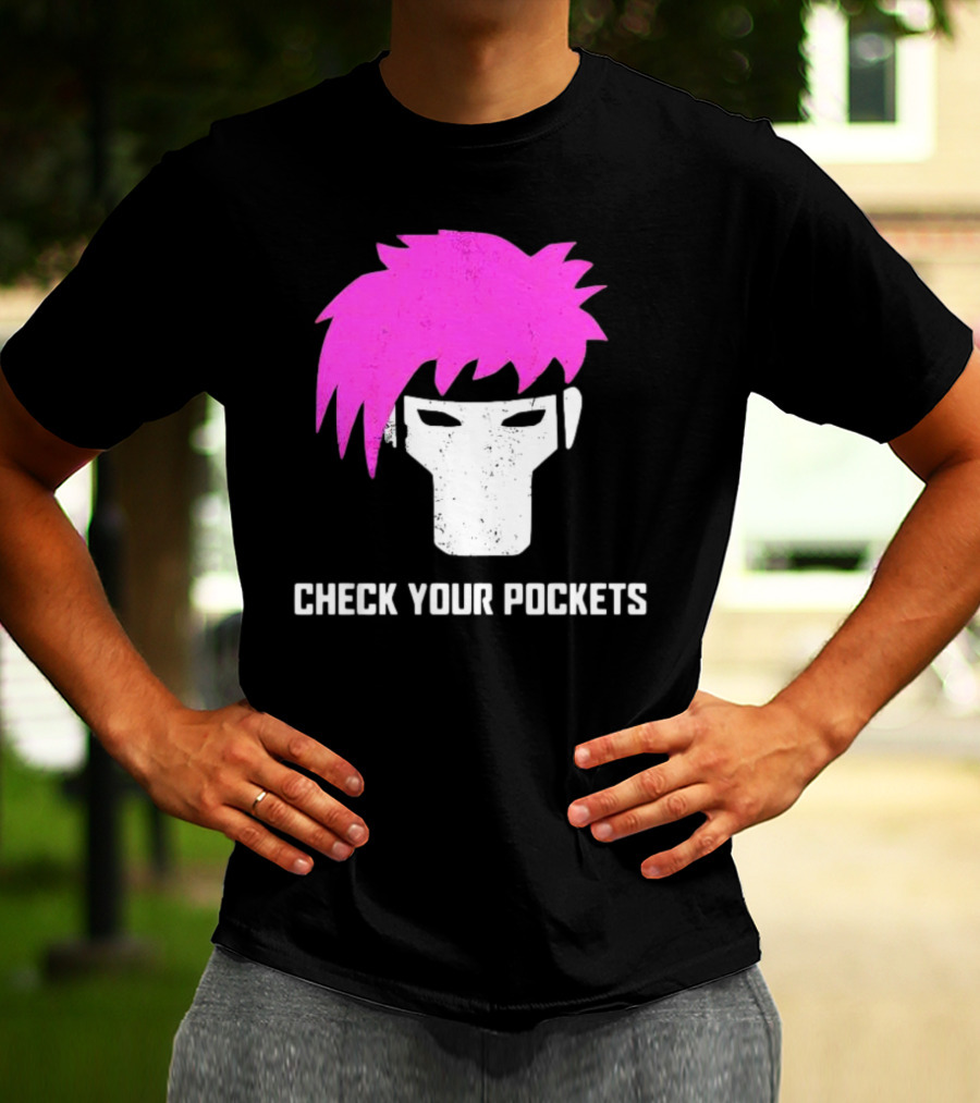 Check Your Pockets Pink Hair Masked Face T-Shirt