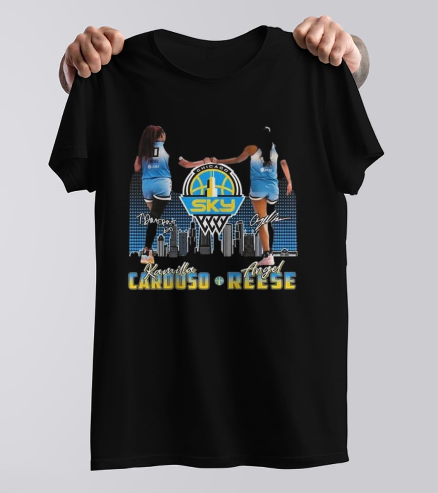 Chicago Sky WNBA Kamilla Cardoso Angel Reese Skyline Signatures T-Shirt