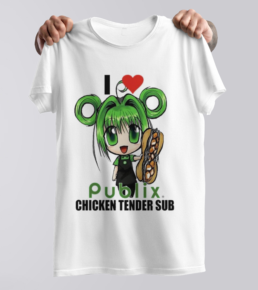 I Love Publix Chicken Tender Sub Anime Character With Green Hair And Big Sandwich T-Shirt