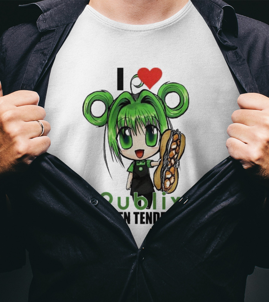 I Love Publix Chicken Tender Sub Anime Character With Green Hair And Big Sandwich T-Shirt