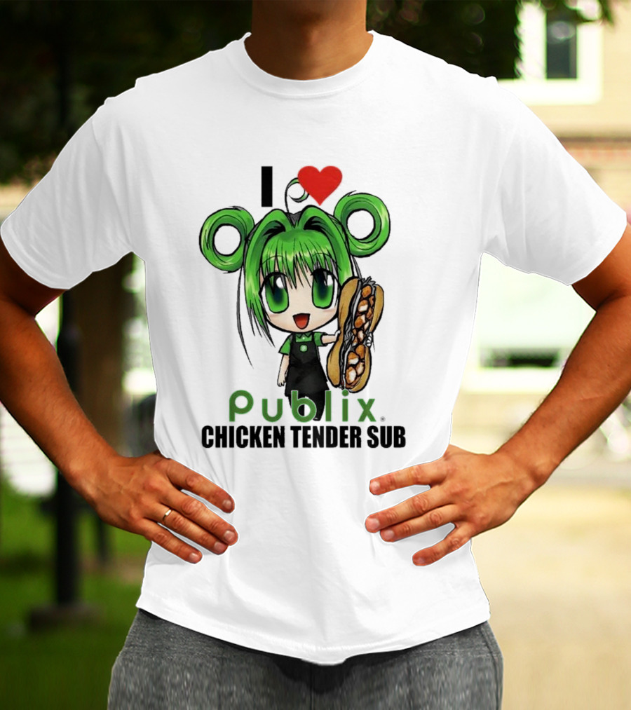 I Love Publix Chicken Tender Sub Anime Character With Green Hair And Big Sandwich T-Shirt