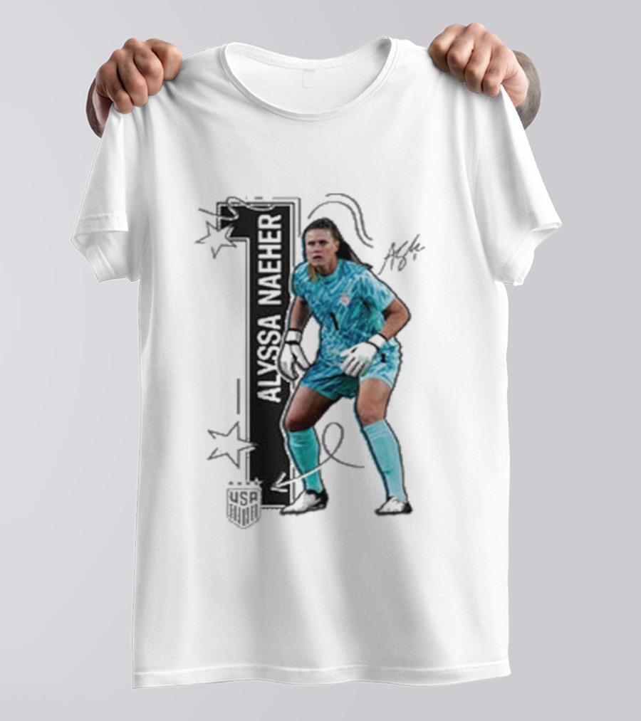 USWNT Alyssa Naeher Number One Star Keeper Signature T-Shirt