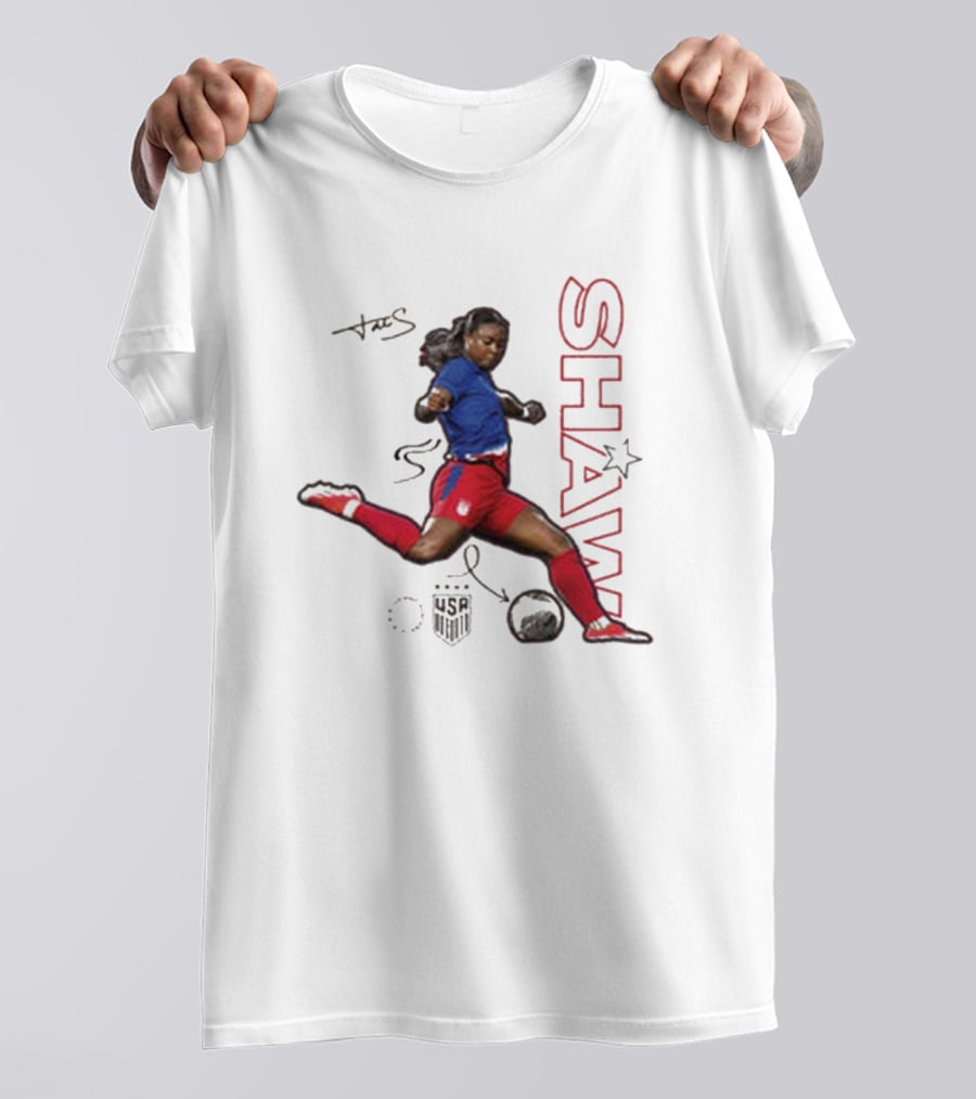 USWNT Jaedyn Shaw Signature Red And Blue Action Pose With Star T-Shirt