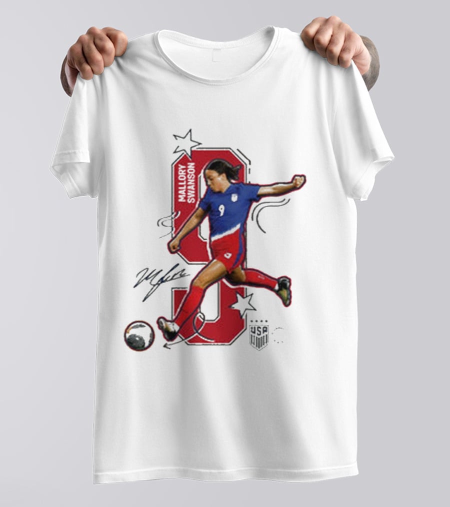 Mallory Swanson Number 9 USWNT Signature Red And Blue Player Action T-Shirt