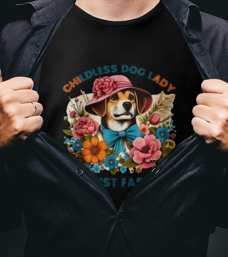 Childless Dog Lady Against Fascism With Floral Hat-Wearing Dog T-Shirt