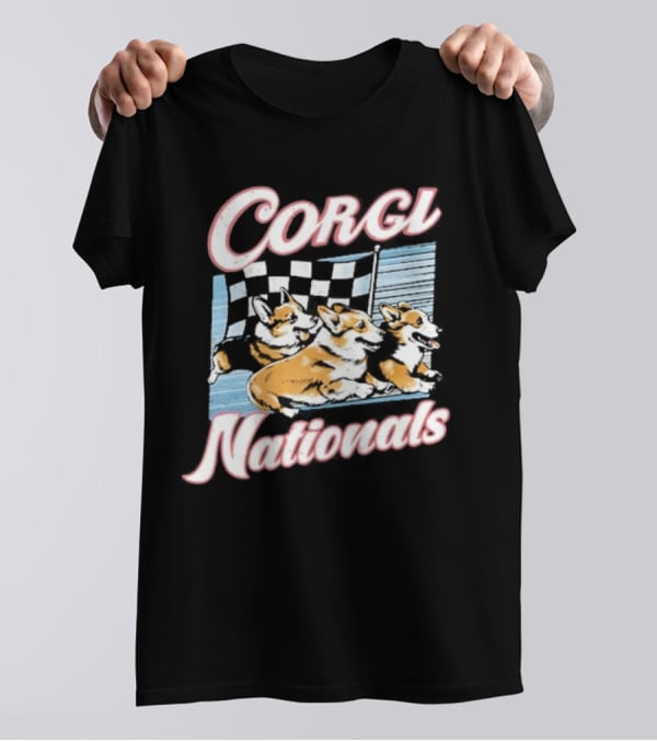 Corgi Nationals Racing Dogs With Checkered Flag T-Shirt
