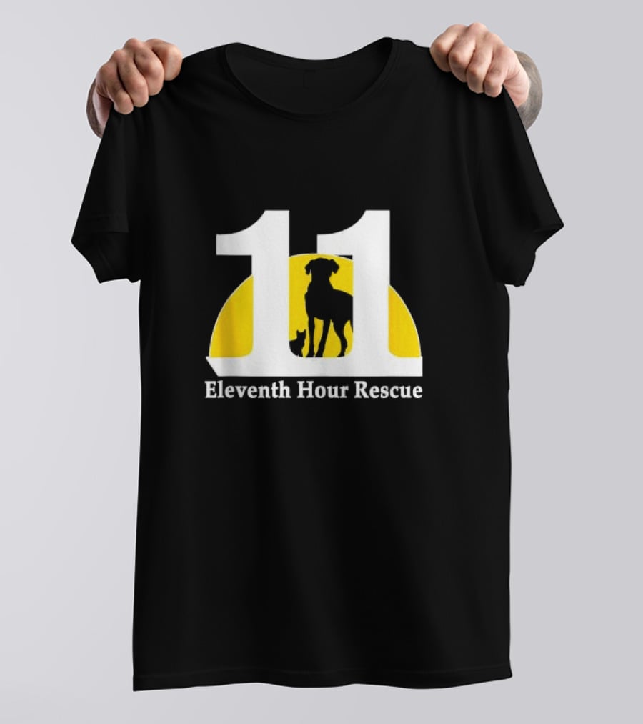 Eleventh Hour Rescue 11 Dog And Cat Silhouette In Yellow Circle T-Shirt
