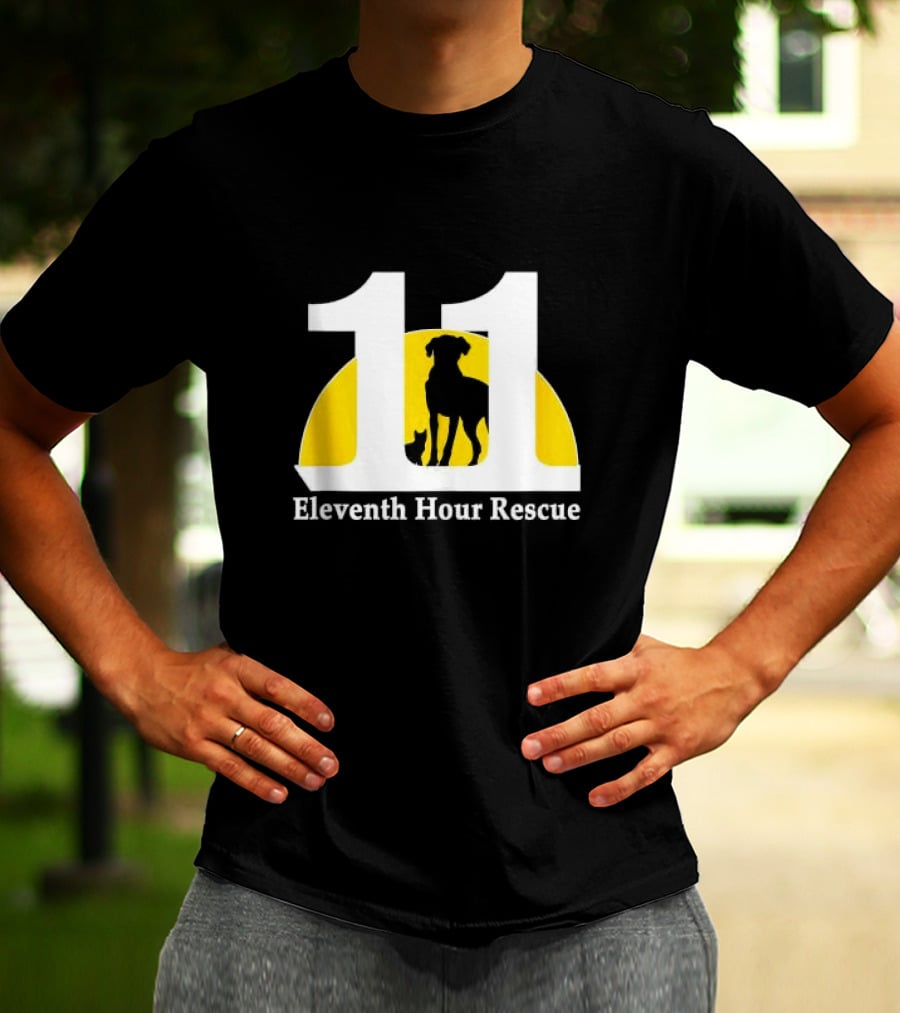 Eleventh Hour Rescue 11 Dog And Cat Silhouette In Yellow Circle T-Shirt