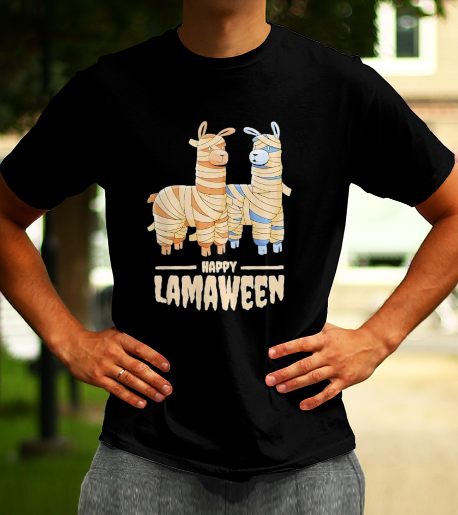 Happy Lamaween Funny Llama Halloween Mummies T-Shirt