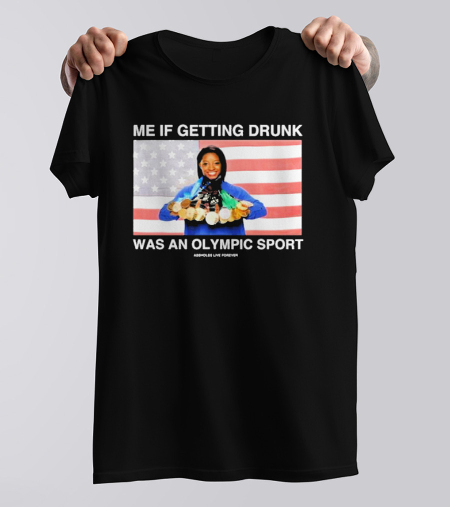 Me If Getting Drunk Was An Olympic Sport Medals American Flag Aesthetics T-Shirt