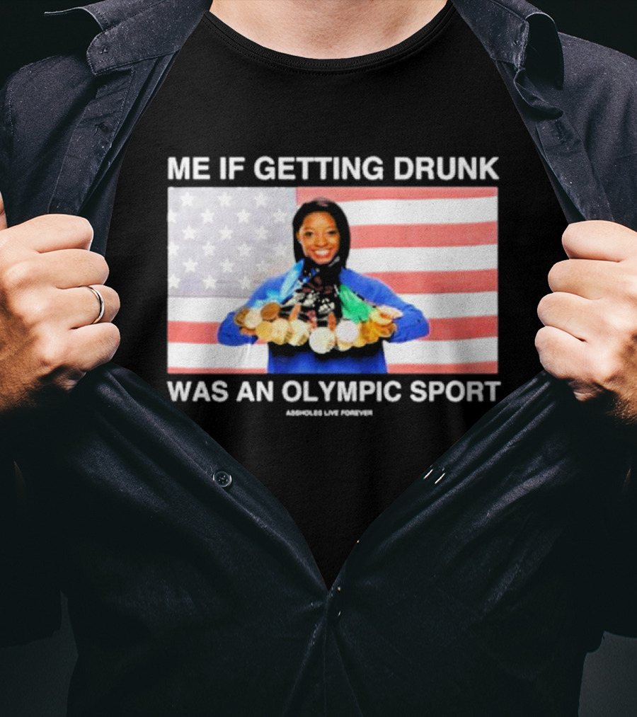 Me If Getting Drunk Was An Olympic Sport Medals American Flag Aesthetics T-Shirt
