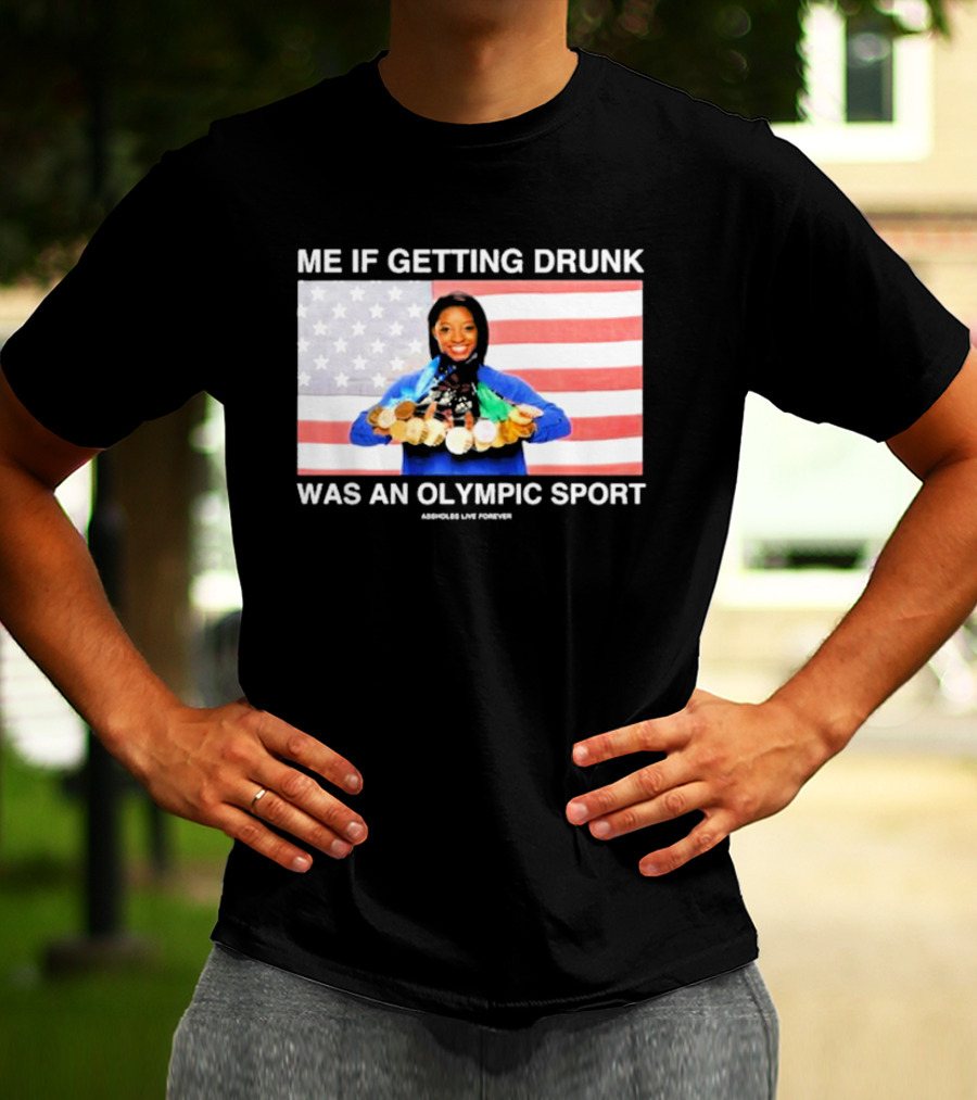 Me If Getting Drunk Was An Olympic Sport Medals American Flag Aesthetics T-Shirt