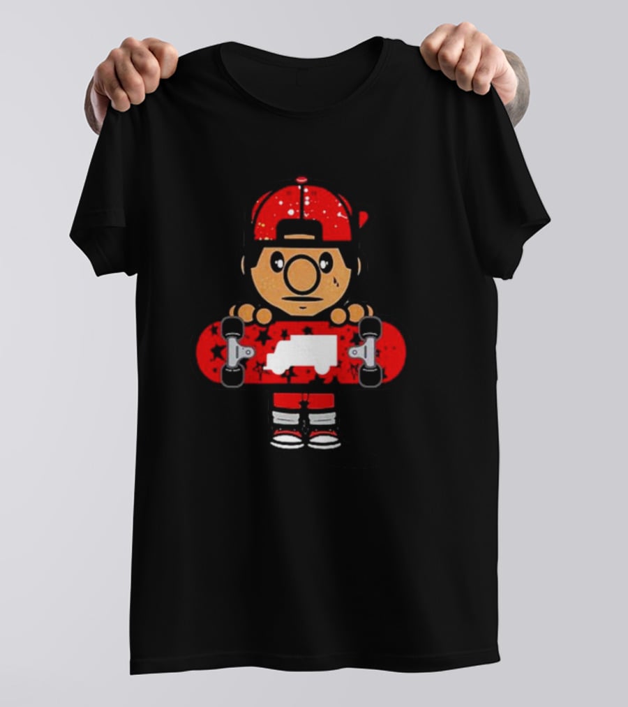 Trukfit Skate Cartoon Character With Red Skateboard And Cap T-Shirt